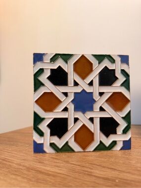 Geometric Ceramic Tile Coaster - Blue, Green, Black, Amber, White
